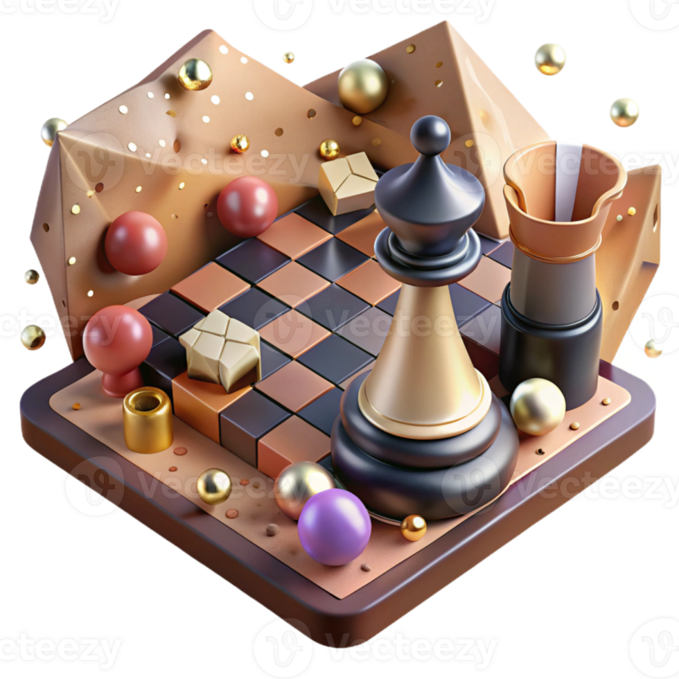 elegant contemporary Chessboard with Pieces Strategically Placed Brown Isolated high resolution png