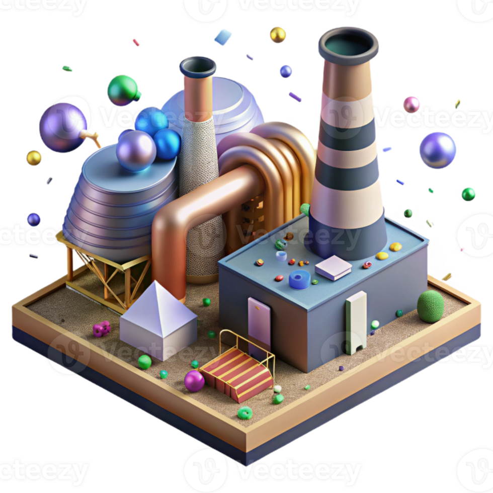 dramatic minimalist Biomass Power Plant Aerial View Transparent Background professional png