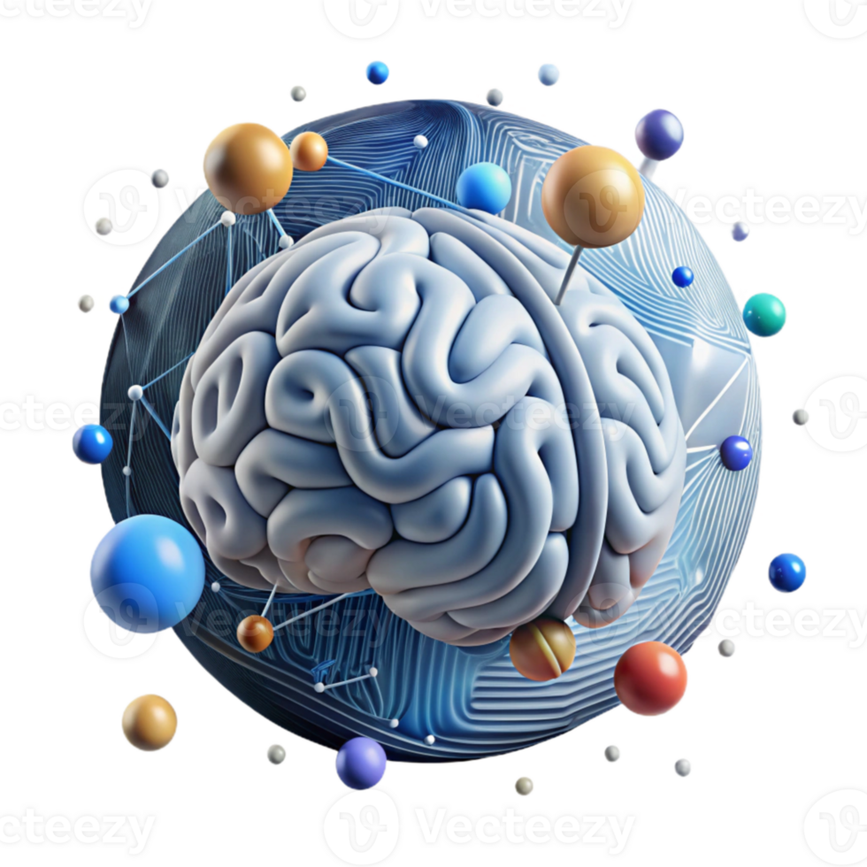 serene traditional Human Brain with Digital Network Overlay Cutout exclusive png