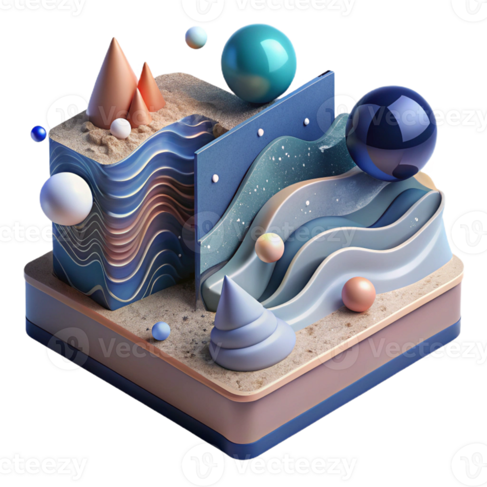 beautiful artistic Rising Water Level Illustration Side Angle Transparent Background detailed png
