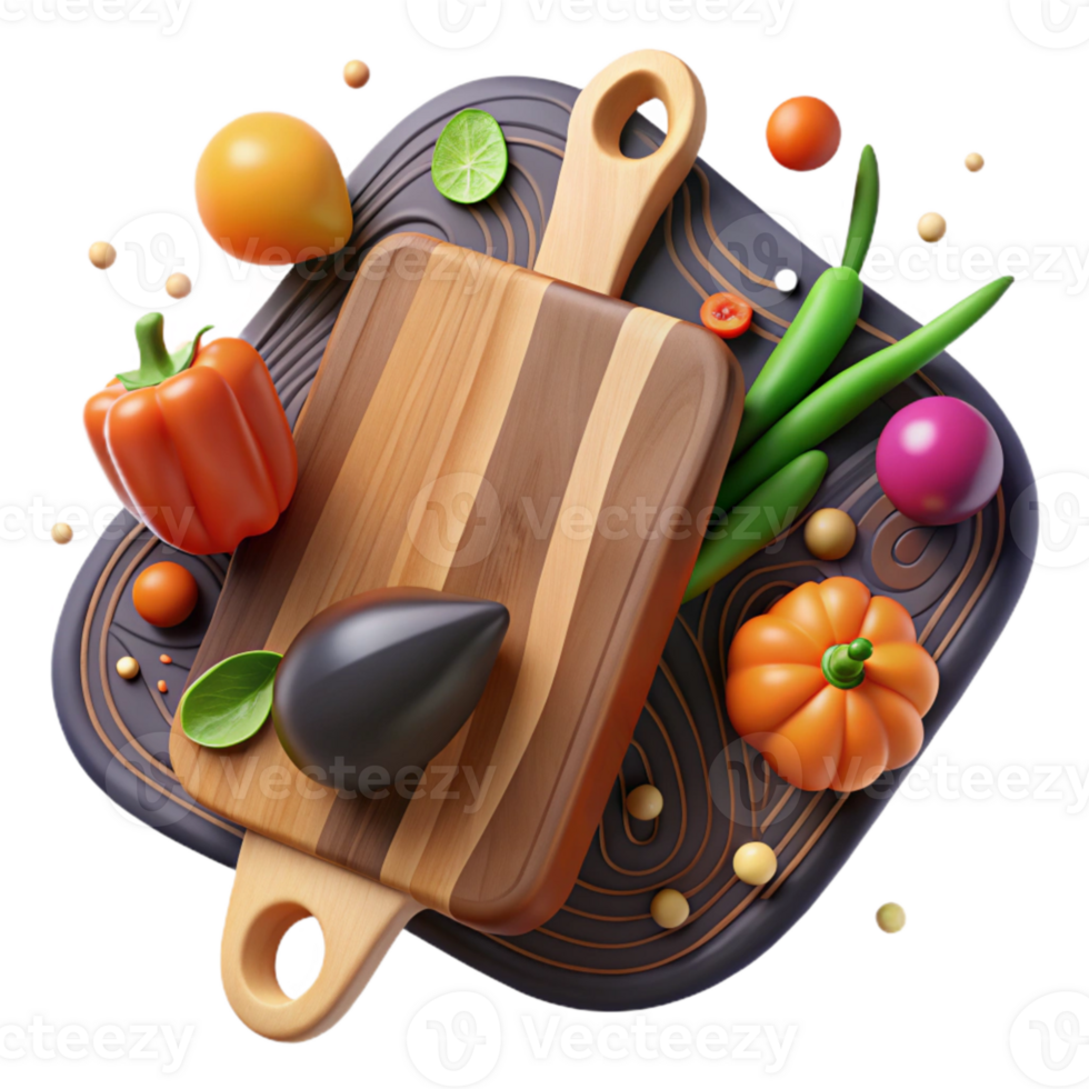 impressive modern Wooden Cutting Board with Vegetables Transparent high quality png