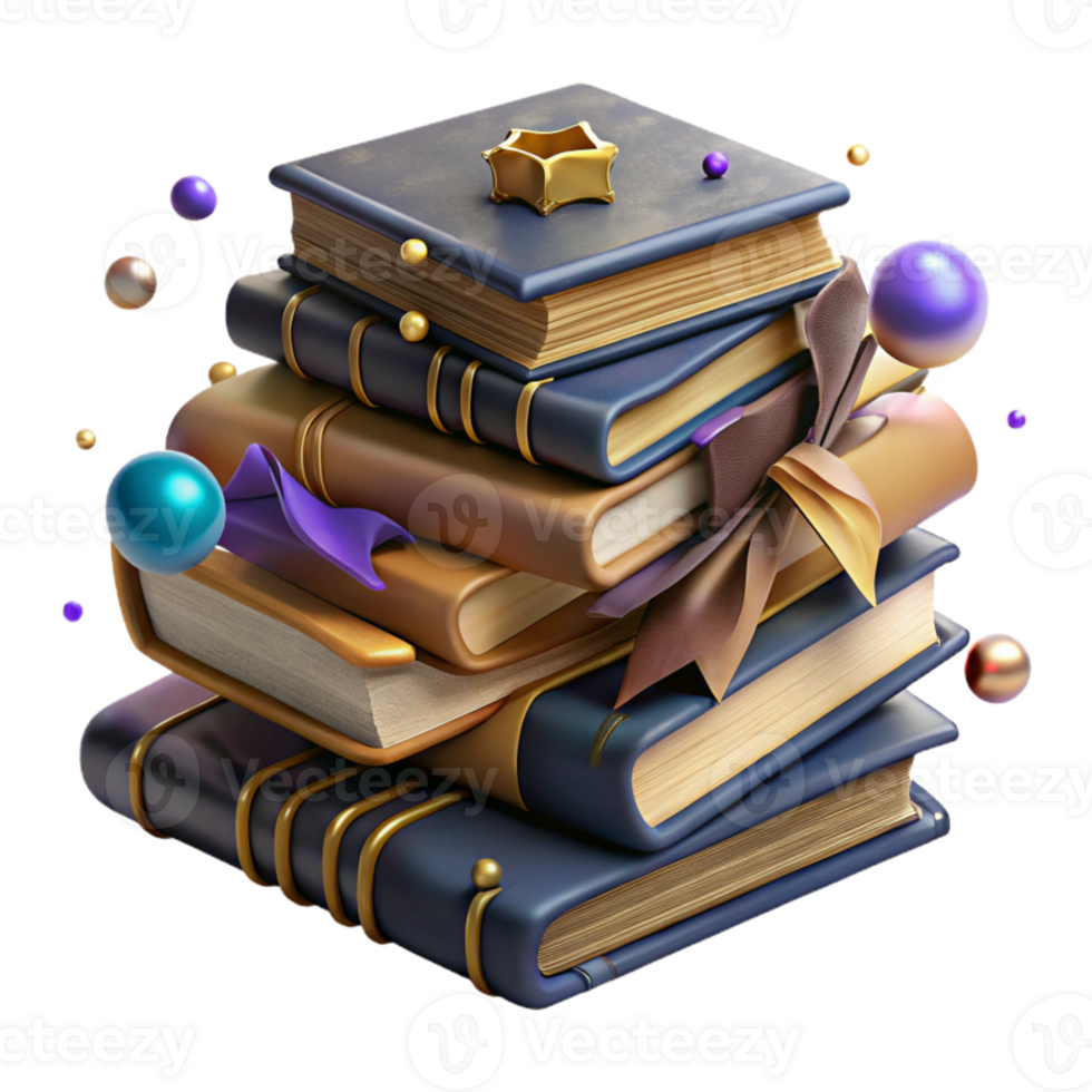 stunning classic Stack of Ancient Books Isolated Dim Lighting professional png
