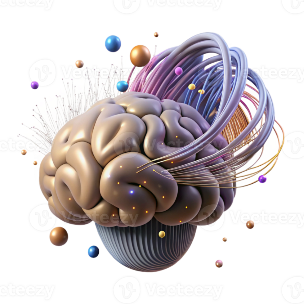 beautiful minimalist Brain with Glowing Fibers Isolated authentic png