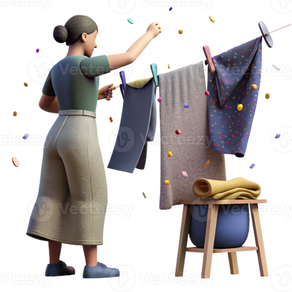 serene classic Woman Hanging Laundry on Clothesline Cutout genuine png