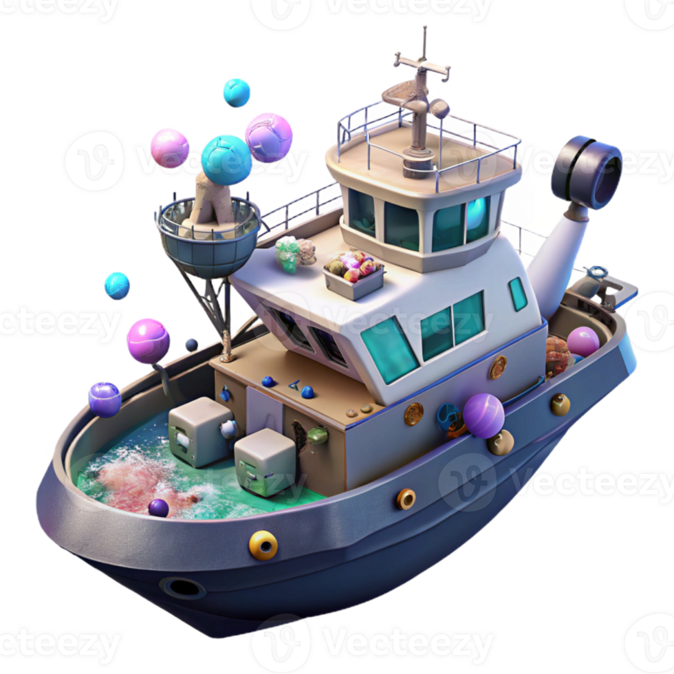 beautiful rustic Ocean Exploration Research Vessel Isolated with Sonar Equipment authentic png