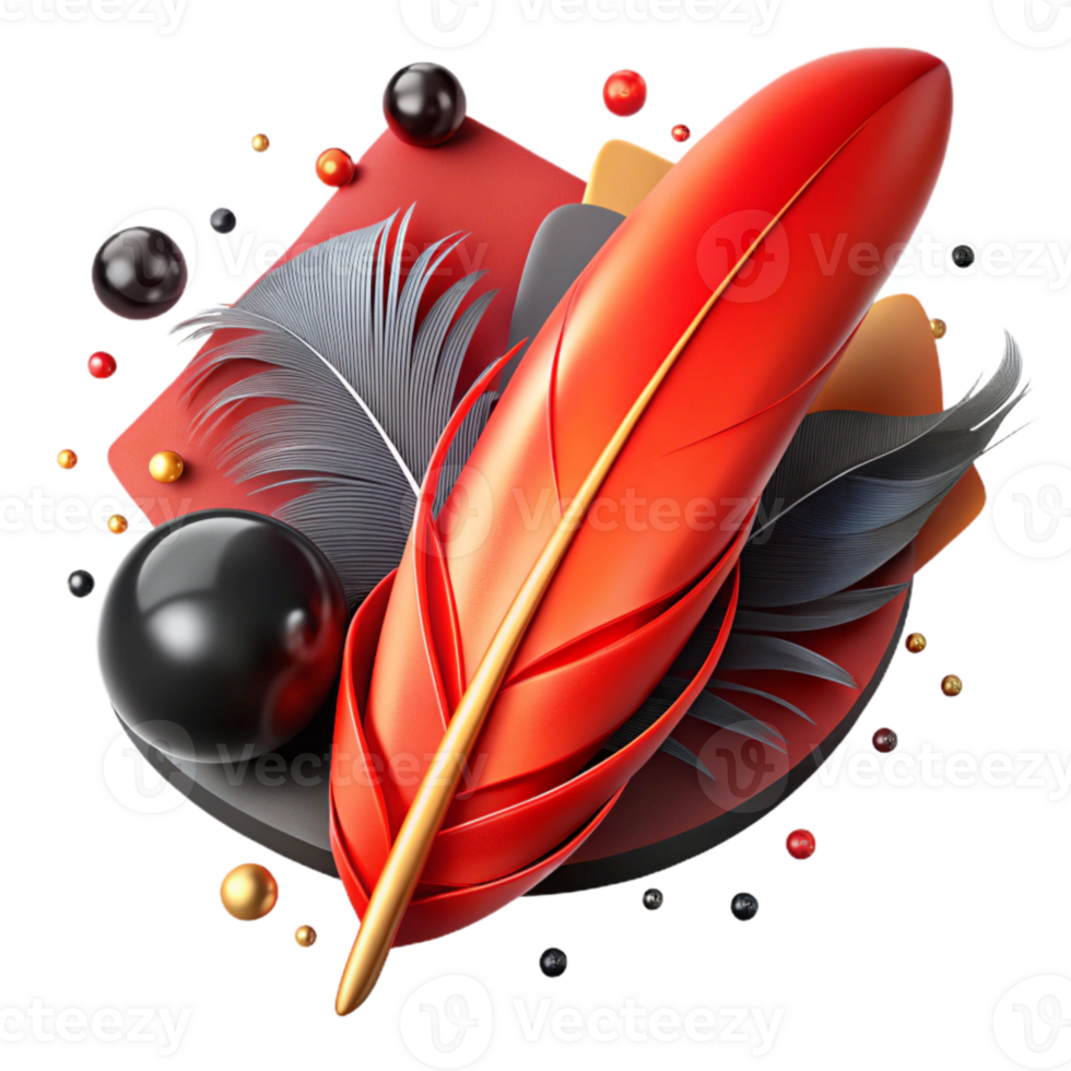 dramatic modern Phoenix Feather Close Up Bright Red Transparent Background high quality png