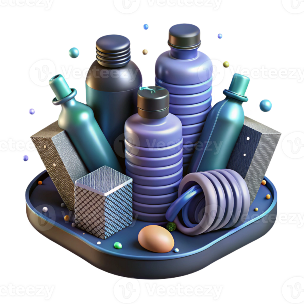 vibrant creative Recycled Plastic Bottles Stacked Transparent Background detailed png