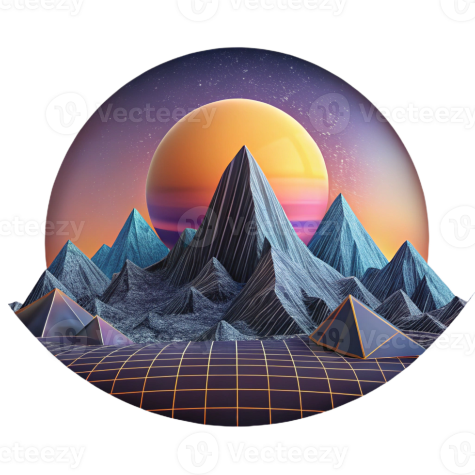 dramatic vintage Sunrise Over Mountain Range Panoramic View Transparent Background genuine png