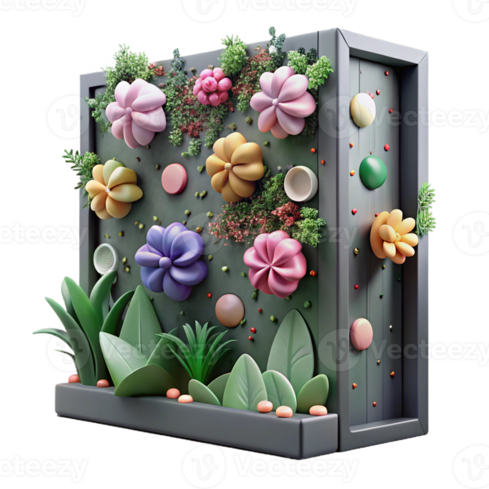 elegant abstract Vertical Garden Wall with Flowers Cutout authentic png