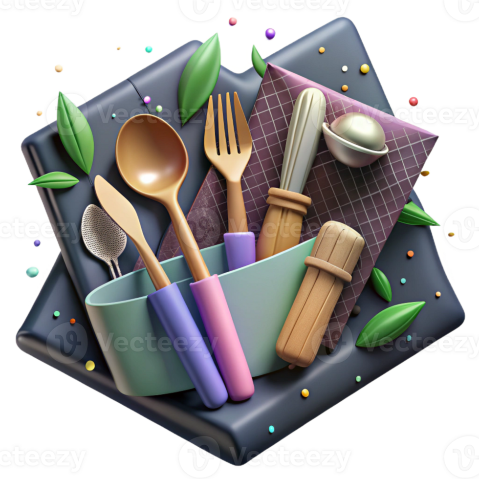 impressive rustic Bamboo Cutlery Set Angled View Isolated Element authentic png