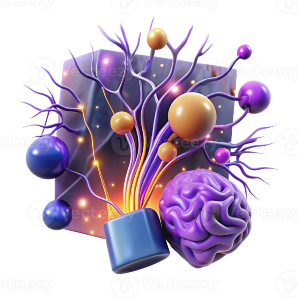 elegant abstract Neurons Firing Electric Impulses Purple Transparent Background authentic png