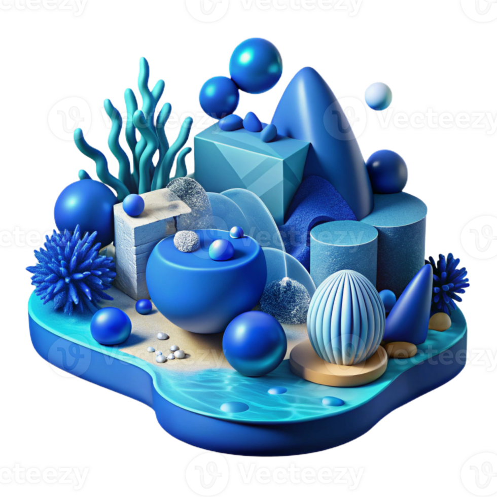 impressive abstract Ocean Acidification Illustration Blue Hues Transparent Background exclusive png
