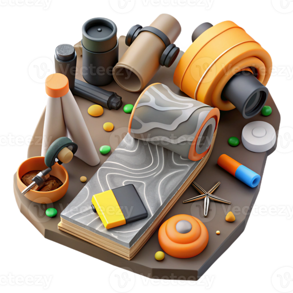 stunning rustic Geological Survey Equipment Collection Top View Cutout professional png