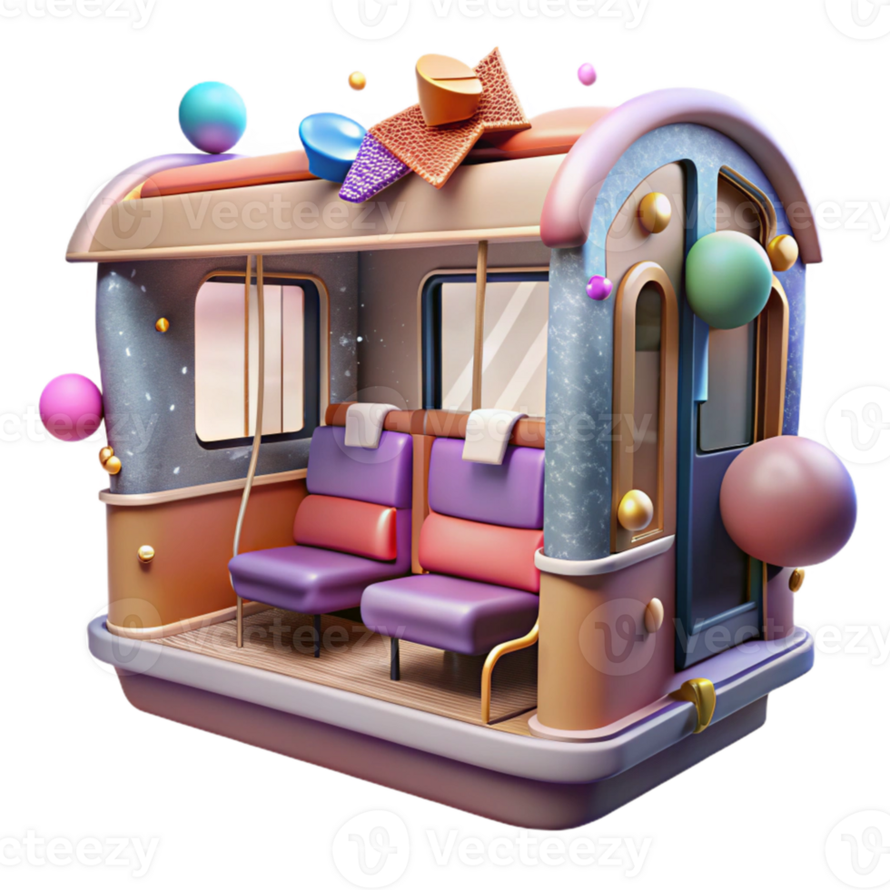 serene minimalist Train Carriage Interior View Isolated Element detailed png