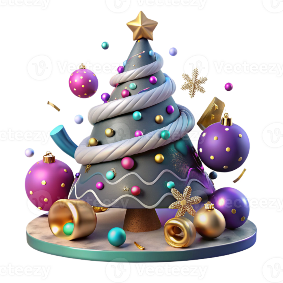 impressive vintage Decorated Christmas Tree with Sparkling Ornaments Isolated png
