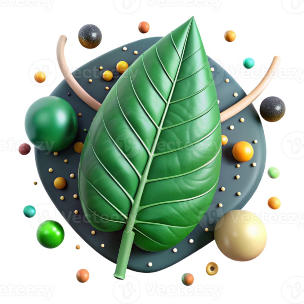 dramatic abstract Green Leaf with Veins Detailed View Isolated high resolution png