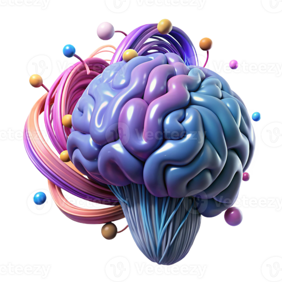 dramatic abstract Brain with Glowing Fibers Isolated exclusive png