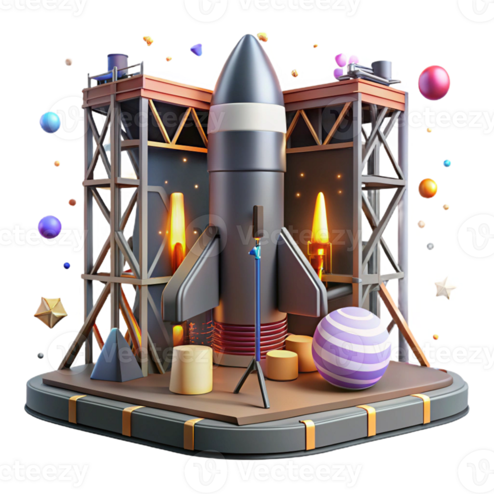 impressive modern Rocket Launch Pad Gantry Structure Detailed View Isolated Element professional png