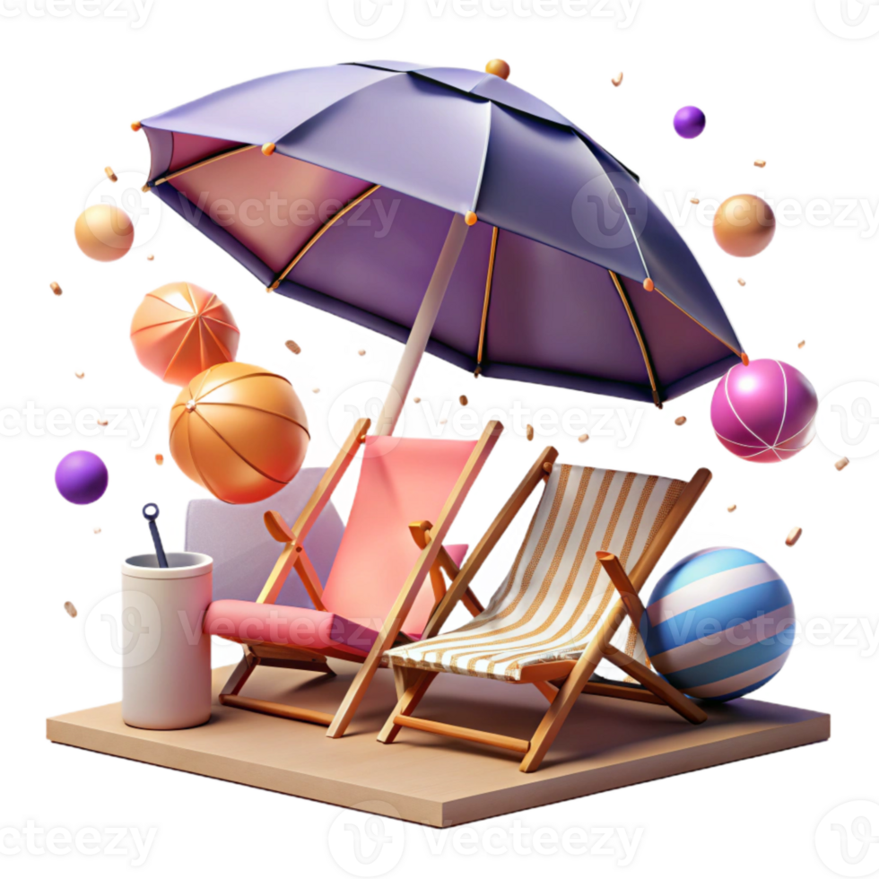 dramatic abstract Beach Umbrella and Chairs Isolated on Transparent Background professional png