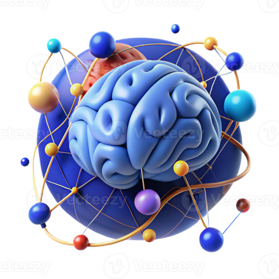 wonderful vintage Brain with Interconnected Networks Blue Transparent Background authentic png