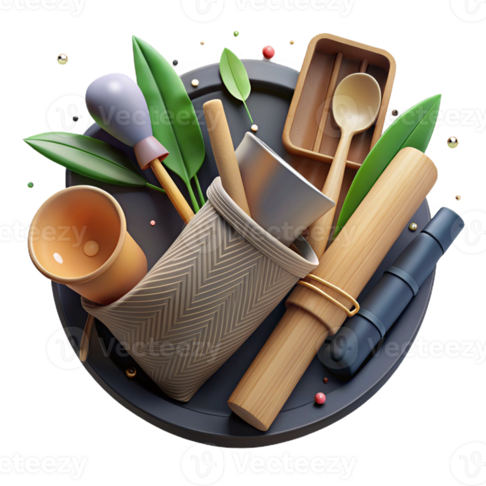 impressive traditional Bamboo Utensil Set Top View Transparent Element genuine png