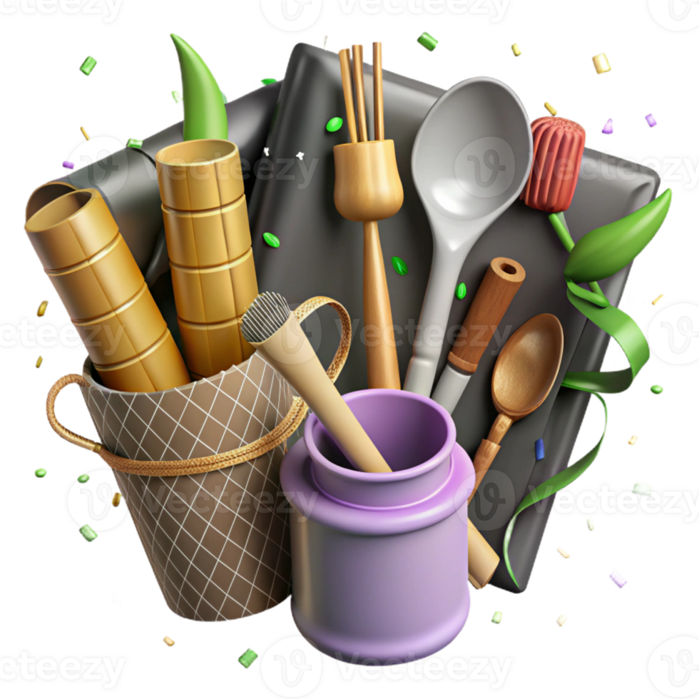 magnificent minimalist Bamboo Utensil Set Flat Lay Transparent Background high resolution png