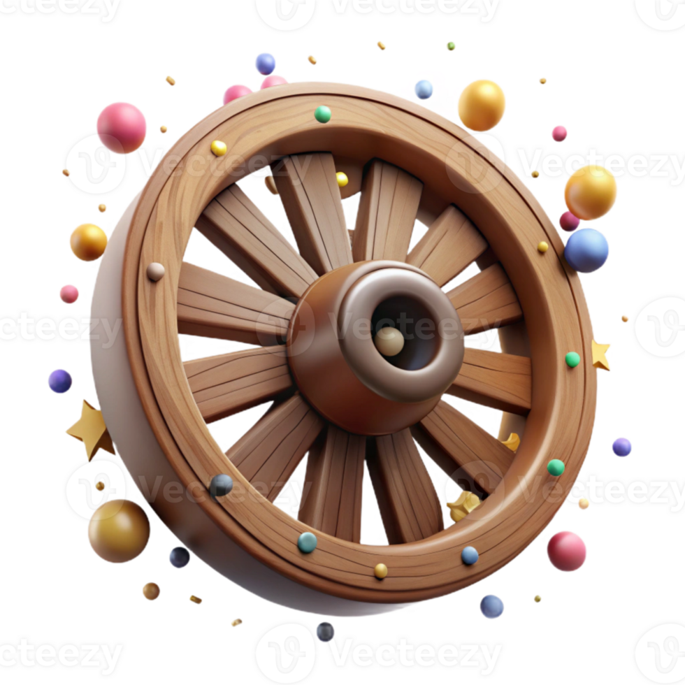 dramatic minimalist Wooden Wagon Wheel Isolated with Shadow Detail exclusive png