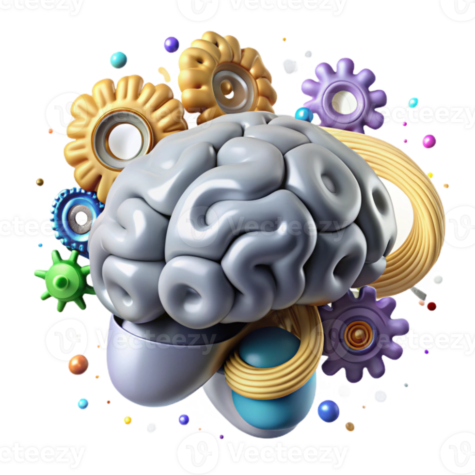 serene modern Brain with Cogwheels Turning Silver Cutout genuine png