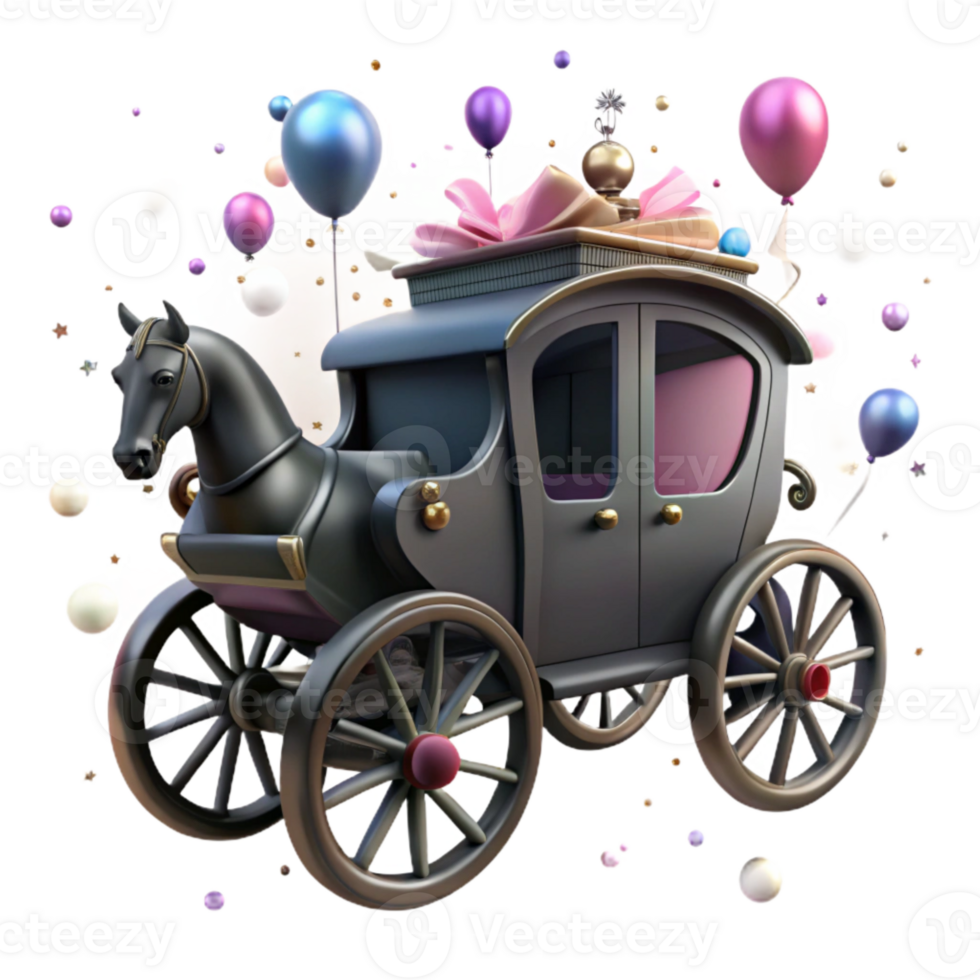 dramatic classic Horse Drawn Carriage Silhouette Transparent Background authentic png