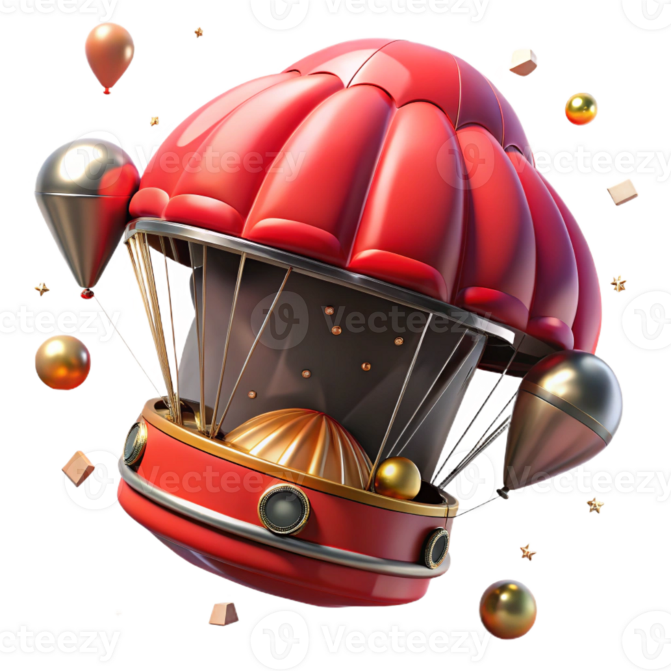 serene artistic Space Capsule Parachute Deploying Red Transparent Background detailed png