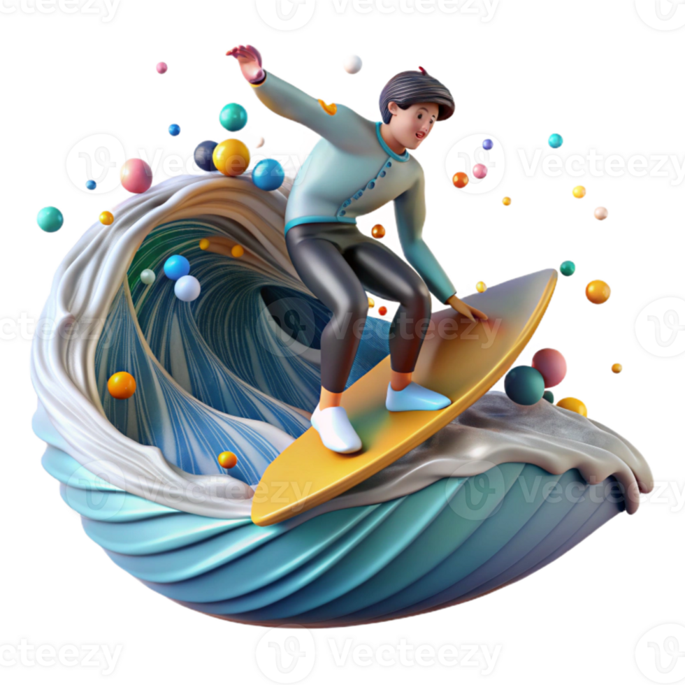 elegant contemporary Person Surfing a Large Wave Front View Cutout premium png