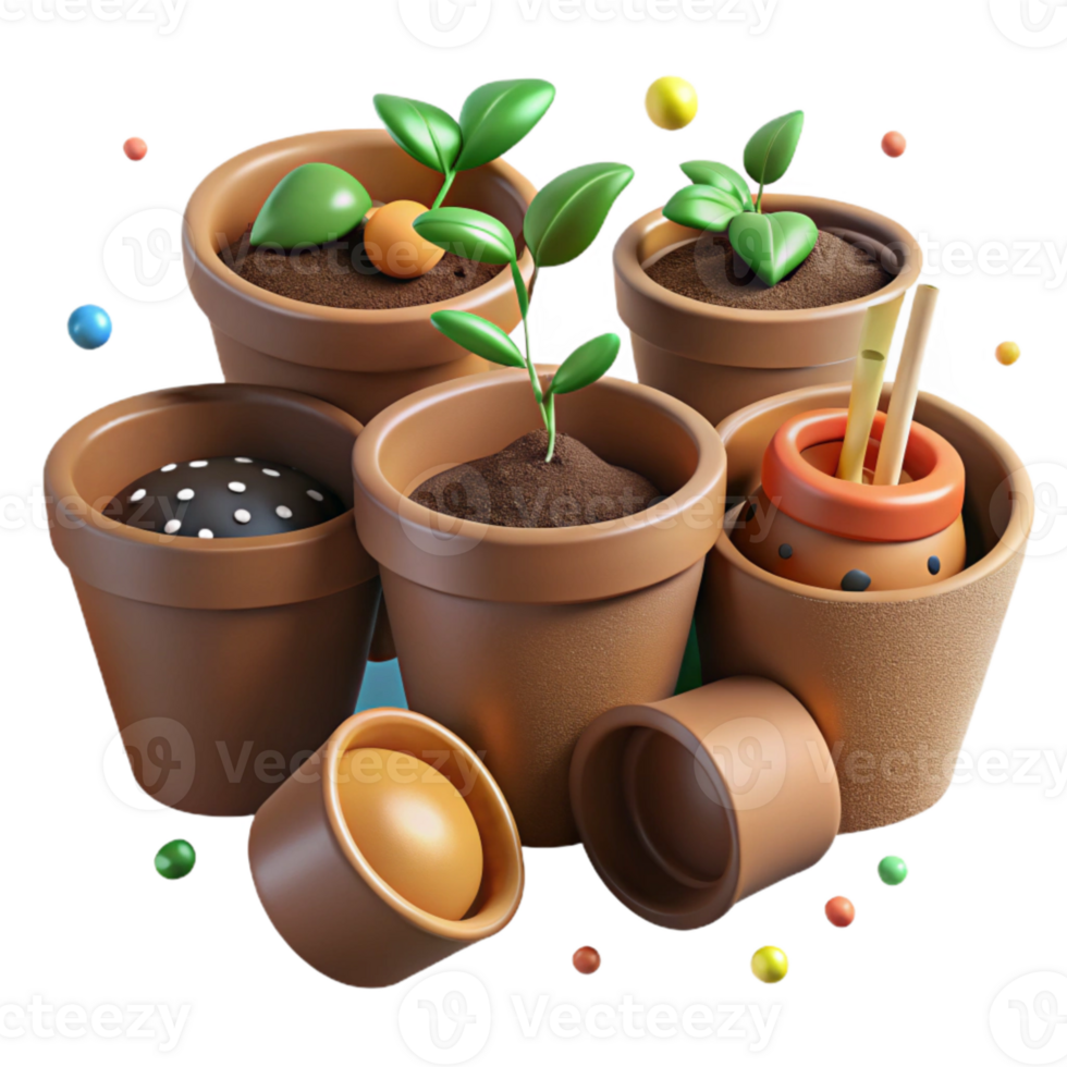 magnificent artistic Biodegradable Seedling Pots Brown Color Transparent Background authentic png