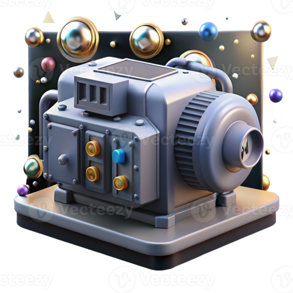 vibrant creative Hydropower Generator Front View Isolated with Metallic Sheen png
