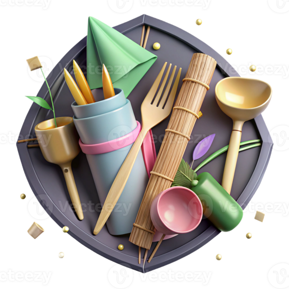 dramatic abstract Bamboo Cutlery Set Angled View Isolated Element exclusive png