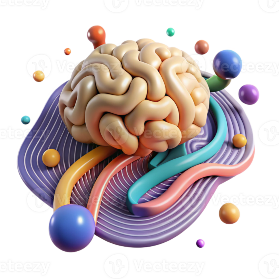impressive classic Brain with Colorful Pathways Isolated premium png