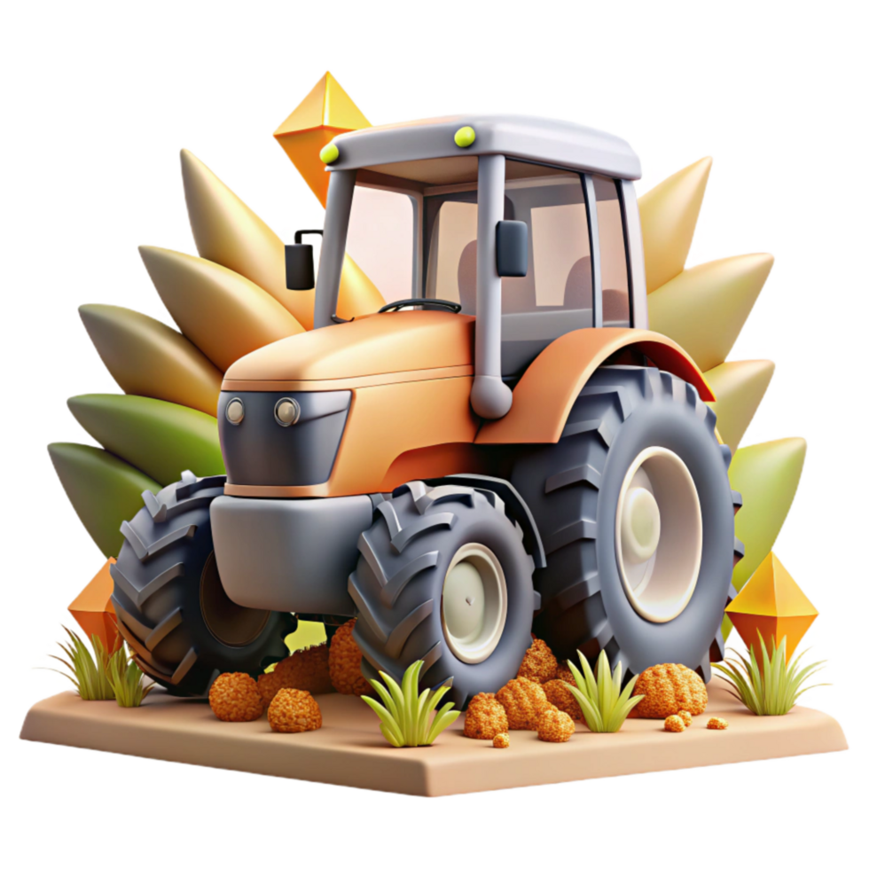 beautiful contemporary Modern Tractor in Field Front View Isolated original png