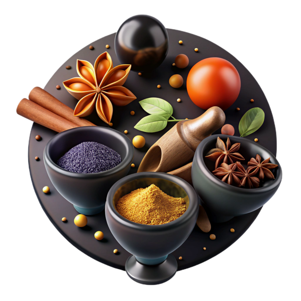 impressive traditional Group of Spices with Rich Colors Transparent Background high quality png