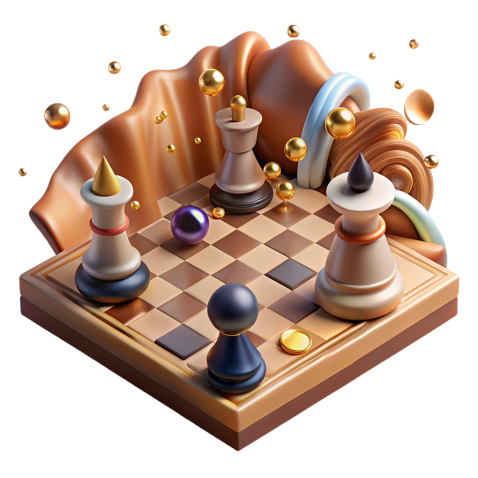 stunning creative Chessboard with Pieces Strategically Placed Brown Isolated authentic png