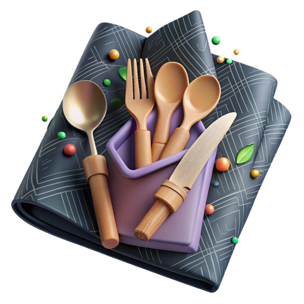 wonderful traditional Bamboo Cutlery Set Angled View Isolated Element high quality png