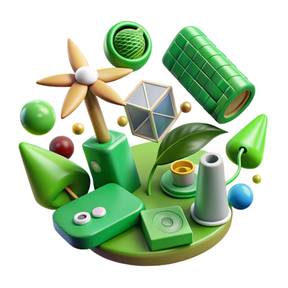 serene modern Green Energy Icons Cutout Set on Transparent Background professional png