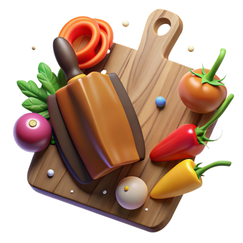 magnificent abstract Wooden Cutting Board with Vegetables Transparent high quality png