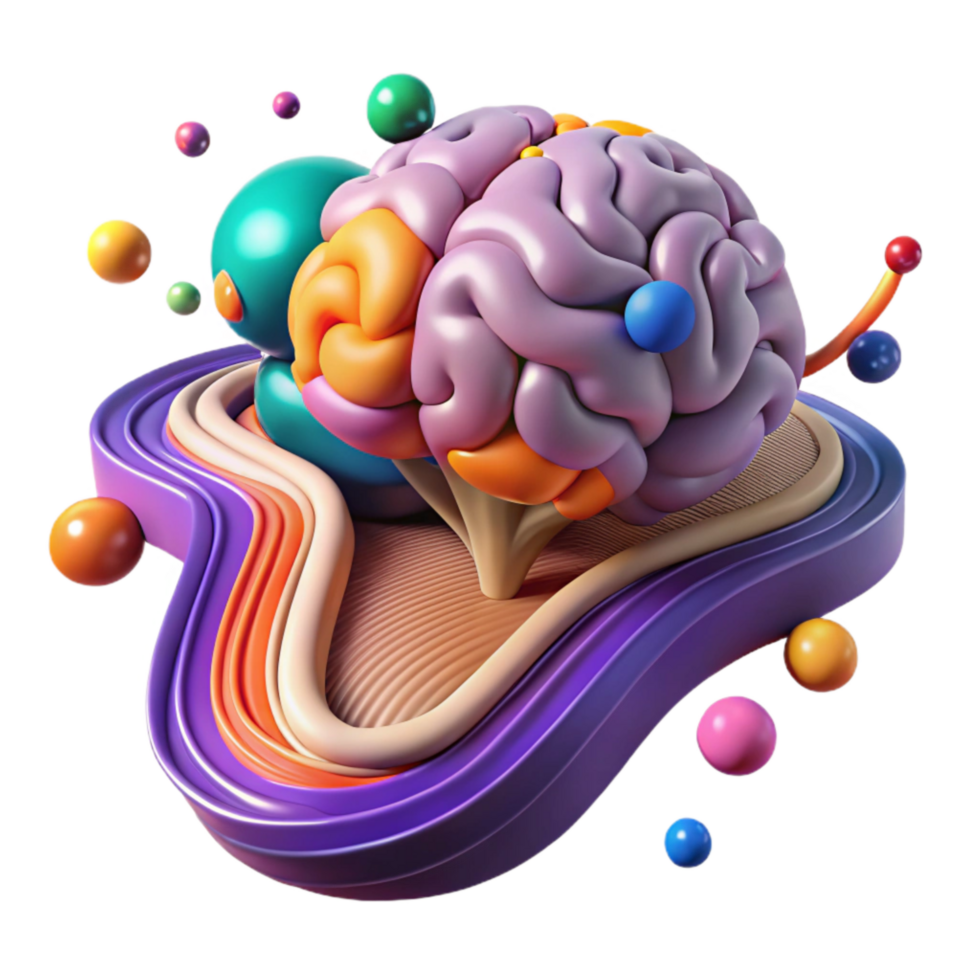 elegant rustic Brain with Colorful Pathways Isolated authentic png