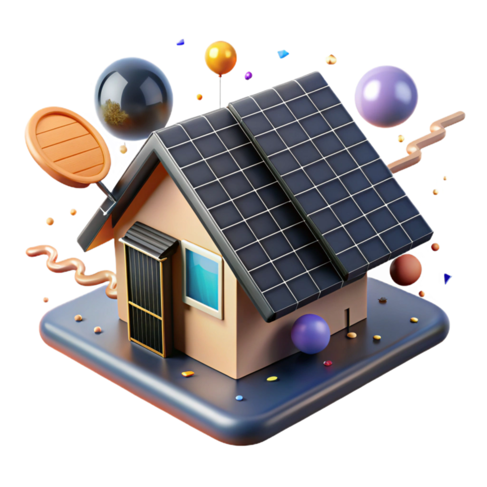serene modern Solar Panels on House Roof Angled View Isolated exclusive png