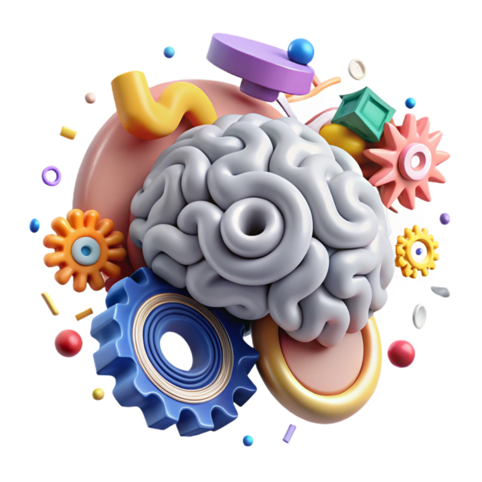 elegant modern Brain Gears Interlocking White Cutout original png