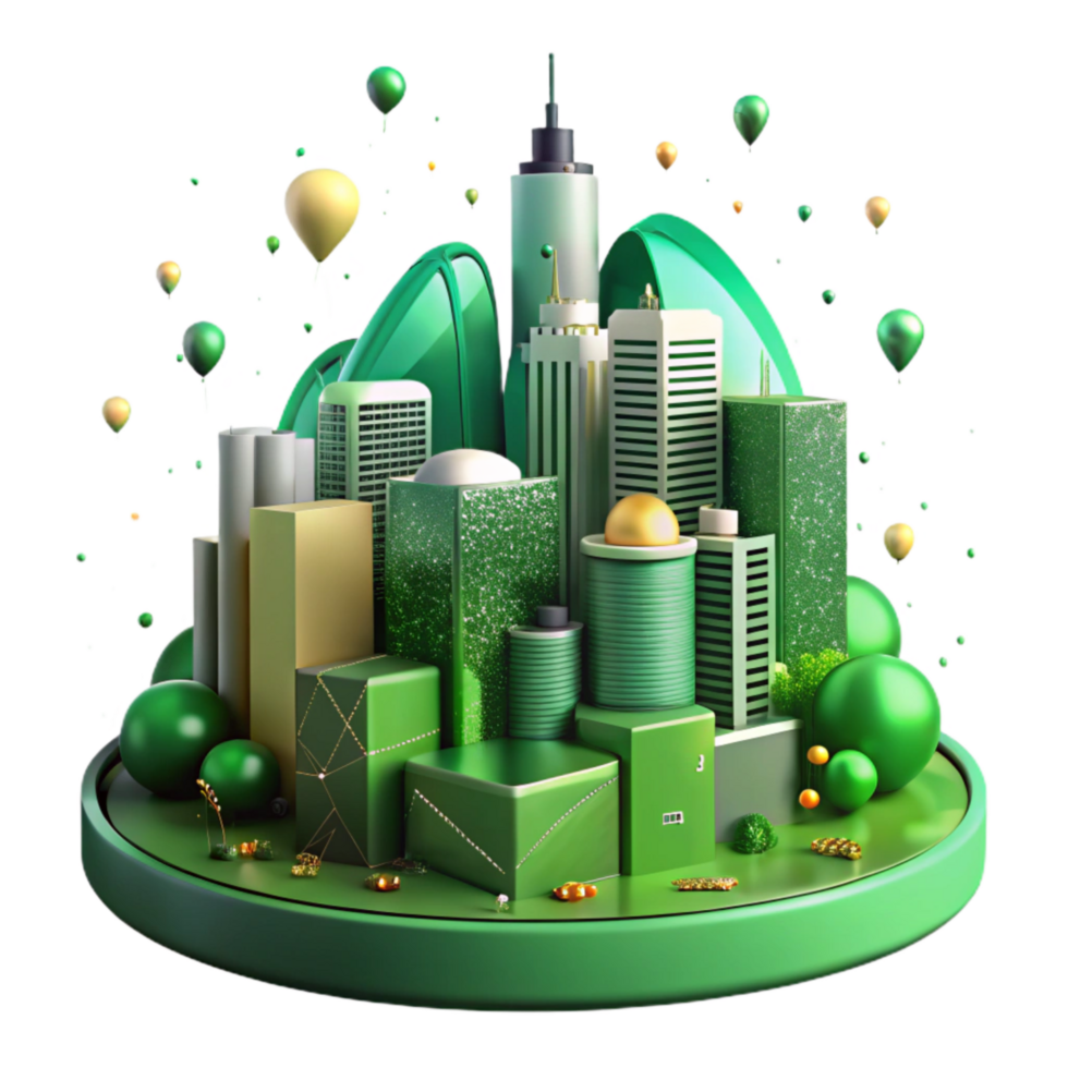 extraordinary contemporary Sustainable City Skyline with Wind Turbines Isolated high resolution png