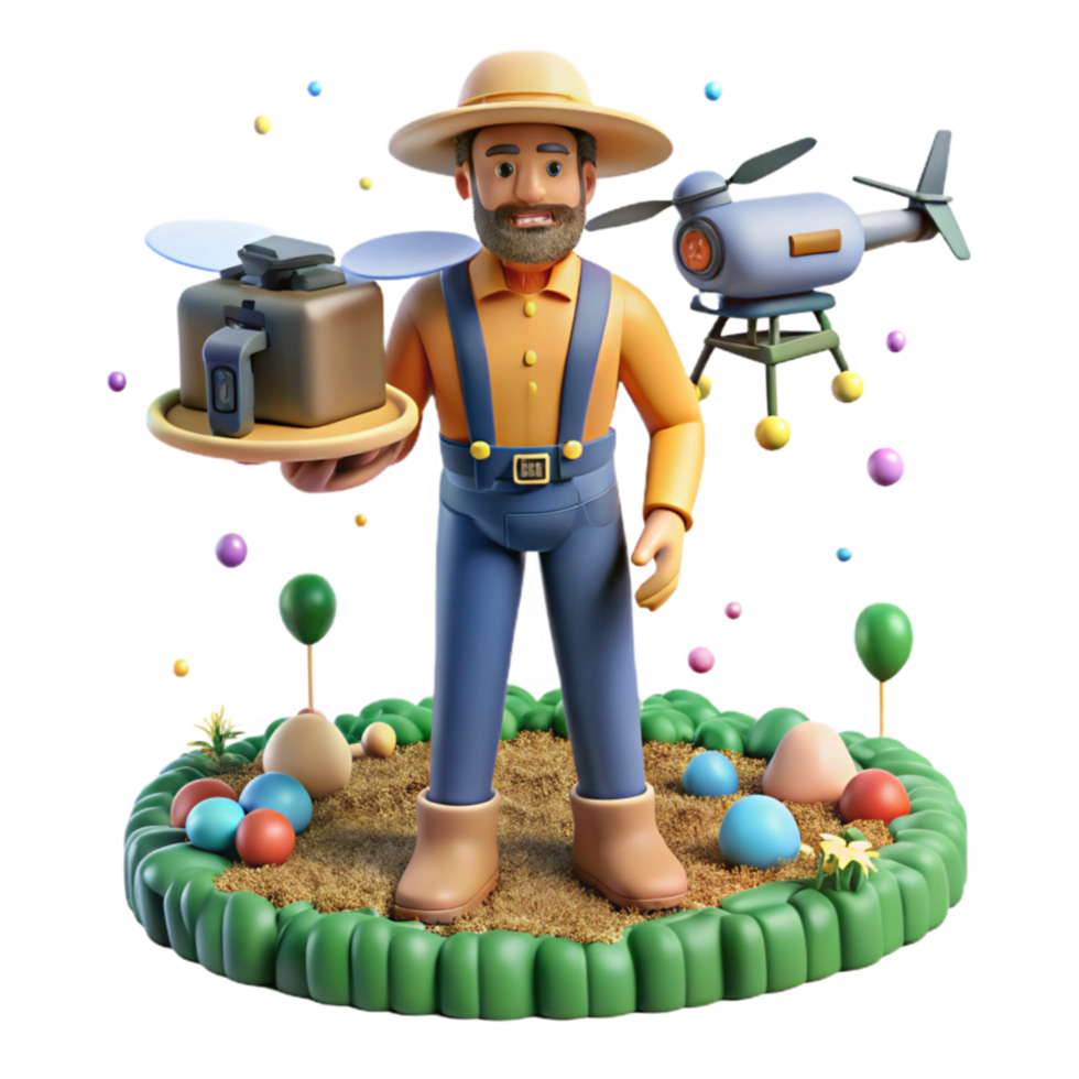 beautiful traditional Farmer with Drone in Field Transparent Background authentic png