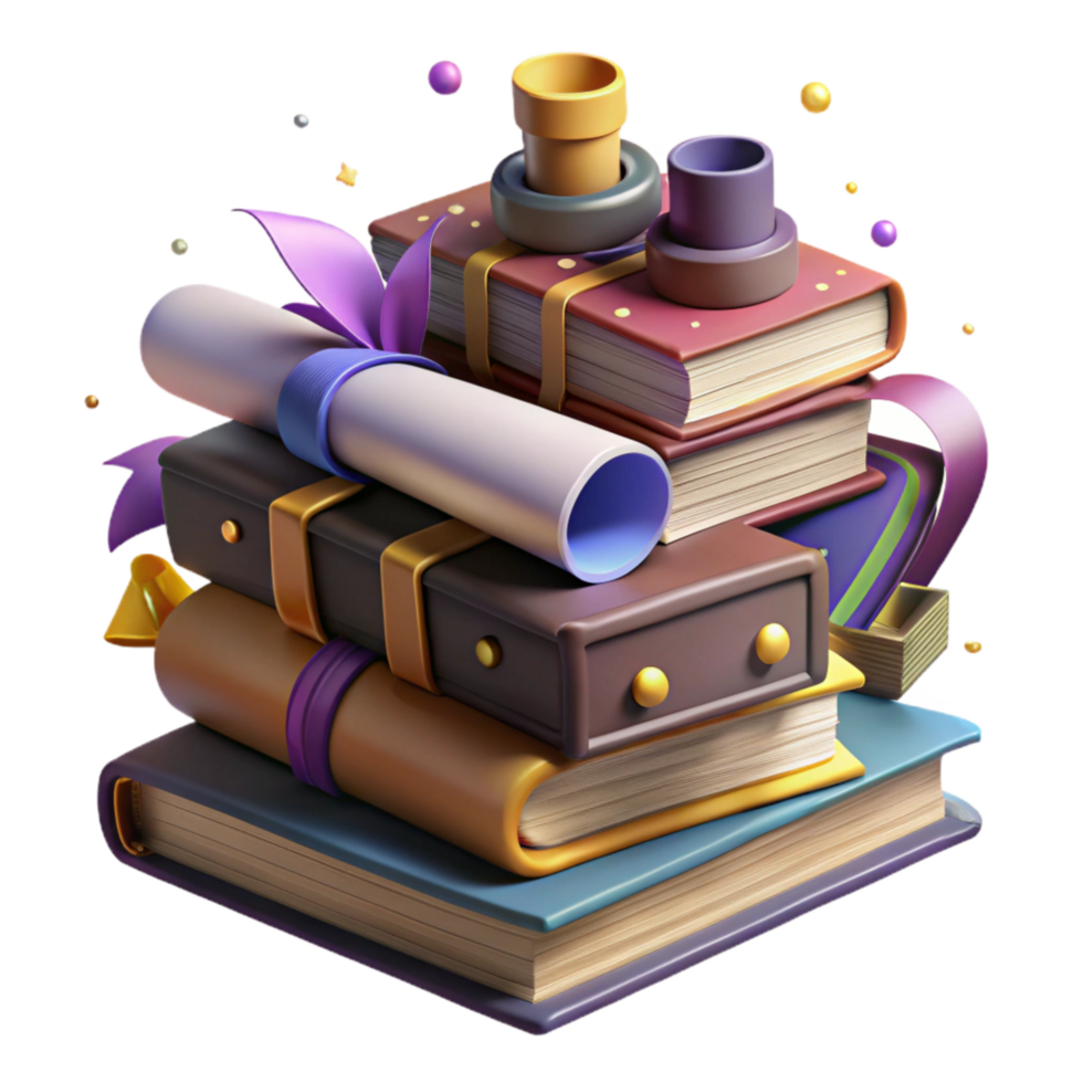 vibrant abstract Stack of Ancient Books Isolated Dim Lighting high resolution png