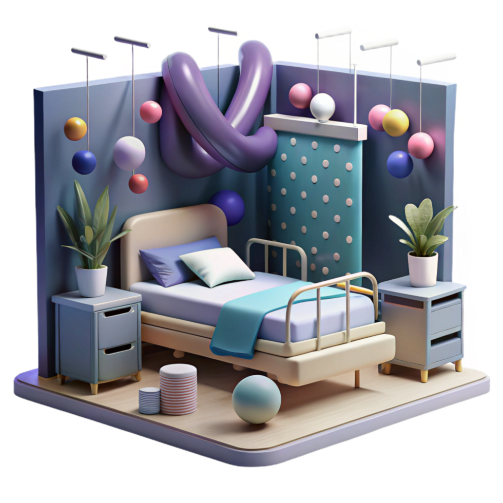 elegant classic Hospital Room Interior Empty Bed Isolated high resolution png