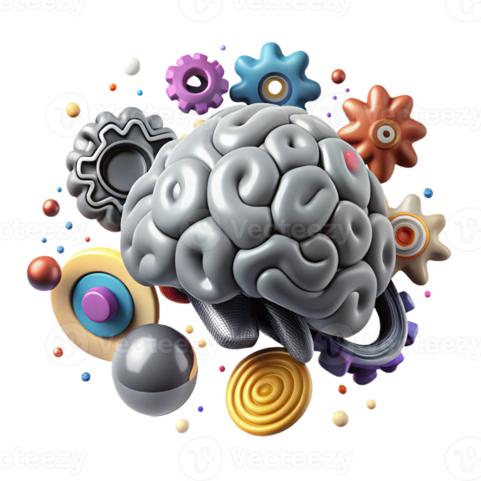 impressive rustic Brain with Cogwheels Turning Silver Cutout professional png