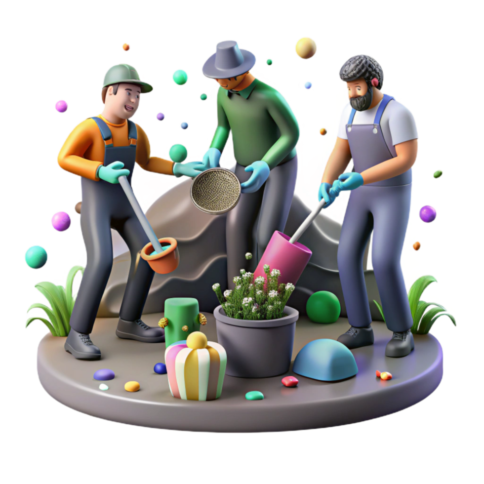 wonderful minimalist Group of People Gardening Together Cutout on Transparent Background genuine png